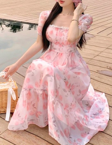 Rochie lunga Dazy, roz