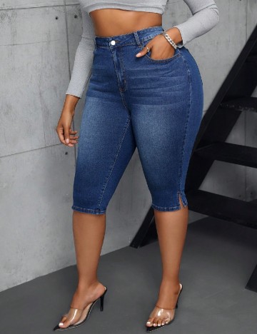 Pantaloni trei sferturi SHEIN CURVE, albastru