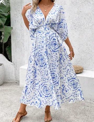 Rochie lunga SHEIN, alb/albastru