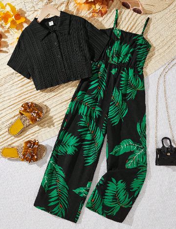 Compleu Shein Kids, negru/verde