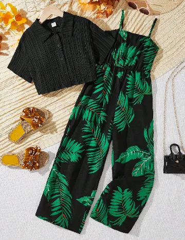 Compleu Shein Kids, negru/verde Negru