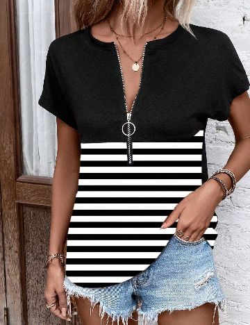 Tricou SHEIN, negru/alb