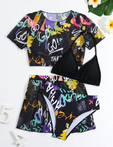 Compleu De Plaja Shein Kids, negru
