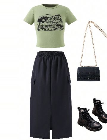 Compleu Shein Kids, negru/verde