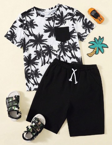 Compleu Shein Kids, negru/alb