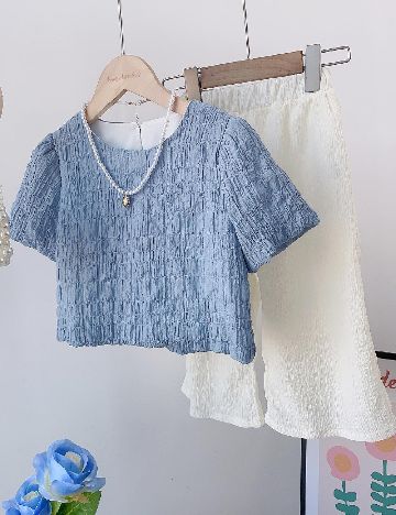 Compleu Shein Kids, ecru/albastru