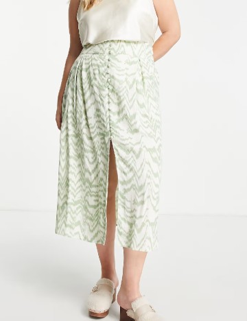 Fusta ASOS Curve, crem/verde