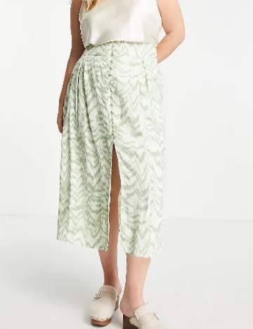 Fusta ASOS Curve, crem/verde