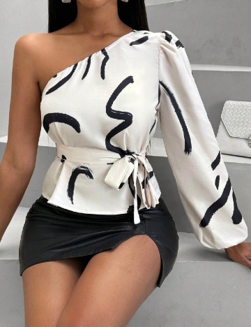 Bluza SHEIN, ecru/negru