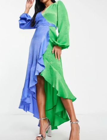 Rochie lunga Flounce London, albastru/verde