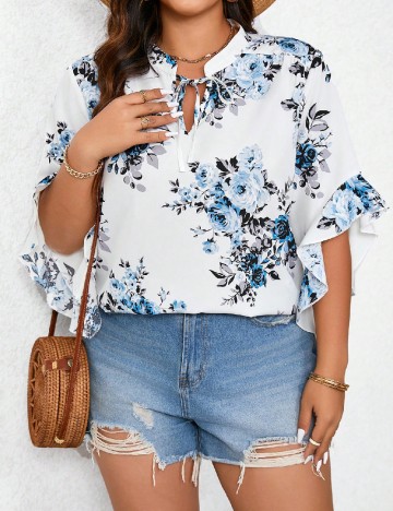 Bluza SHEIN CURVE, alb/albastru