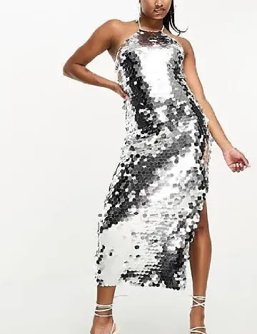 Rochie medie Collective The Label, argintiu