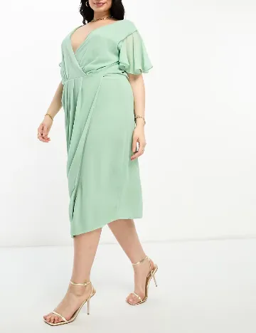 Rochie medie TFNC London Plus Size, verde