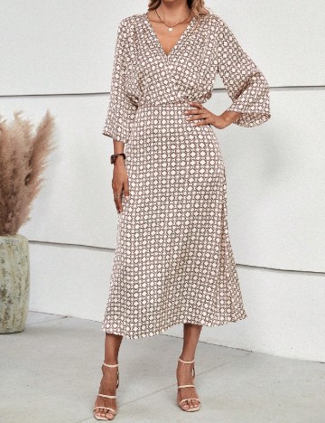 Rochie lunga Emery Rose, crem/maro