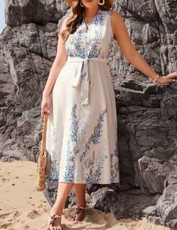 Rochie lunga SHEIN CURVE, alb/albastru