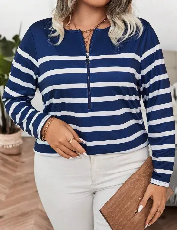 Bluza SHEIN CURVE, alb/albastru Albastru