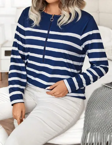 Bluza SHEIN CURVE, alb/albastru Albastru