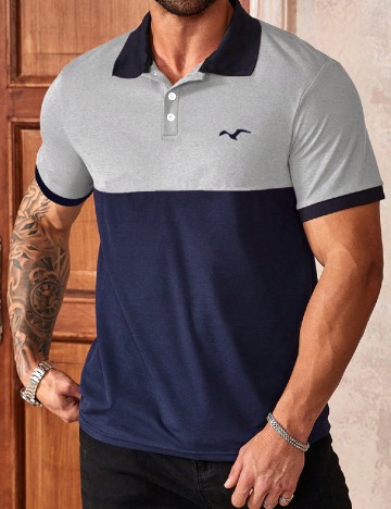 Tricou SHEIN Plus Size Men, bleumarin/gri