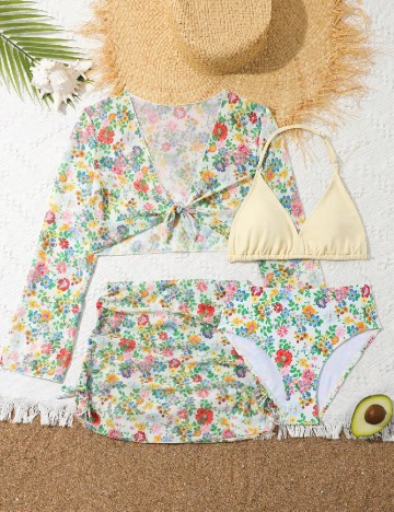 Costum de baie Shein Kids, floral print