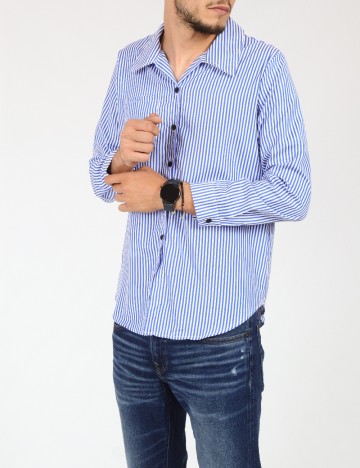 Camasa SHEIN, albastru/alb