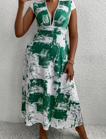 Rochie lunga SHEIN CURVE, alb/verde