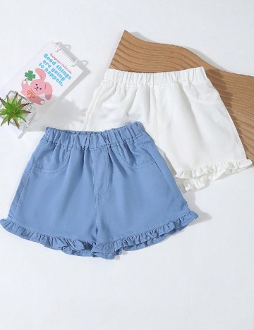 Set Pantaloni scurti 2 perechi Shein Kids, alb/albastru