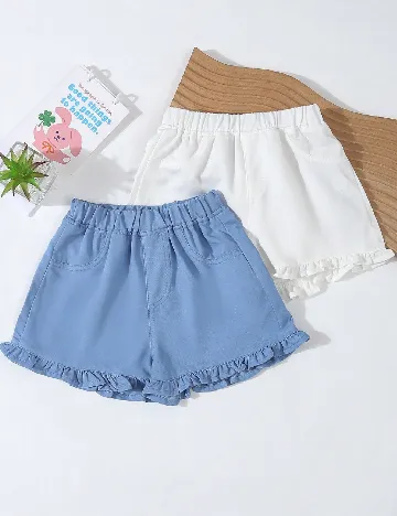 Set Pantaloni scurti 2 perechi Shein Kids, alb/albastru Albastru