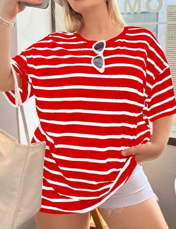 Tricou SHEIN CURVE, alb/rosu