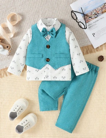 Compleu Shein Kids, alb/verde
