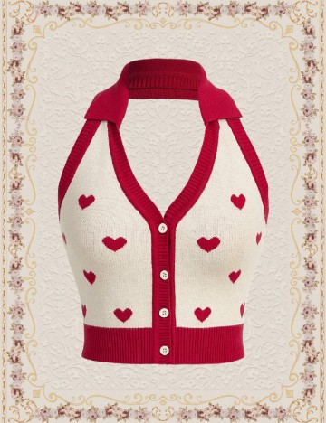 Top SHEIN, crem/rosu