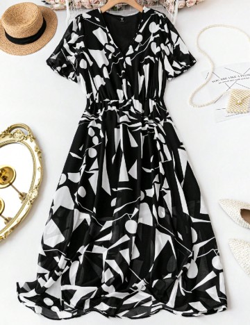 Rochie medie SHEIN CURVE, alb/negru