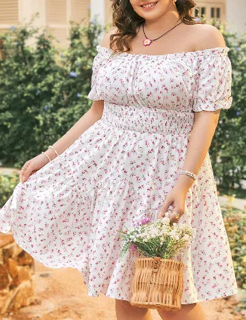 Rochie scurta SHEIN CURVE, floral print Alb