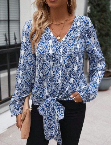 Bluza SHEIN, alb/albastru
