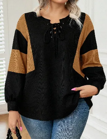 Bluza SHEIN CURVE, negru/maro Negru