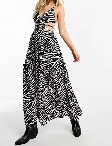 Rochie lunga Miss Selfridge, negru/alb Negru