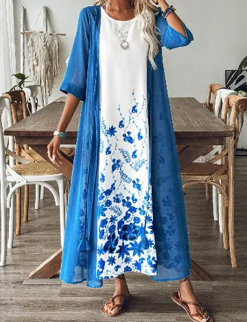 Rochie lunga SHEIN, alb/albastru Albastru