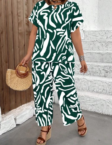 Compleu SHEIN CURVE, alb/verde