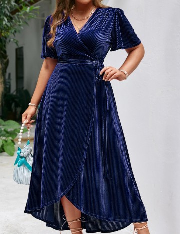 Rochie lunga Simplee Plus Size, albastru