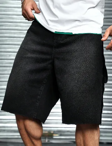 Pantaloni scurti SHEIN Plus Size Men, negru Negru