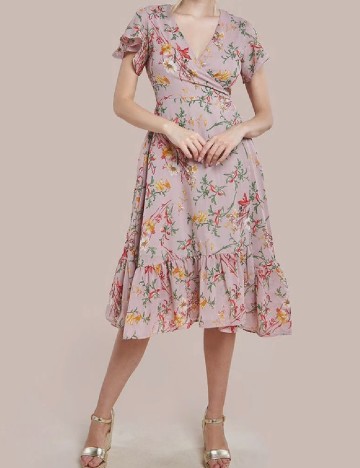 Rochie medie Goddiva, roz pudra