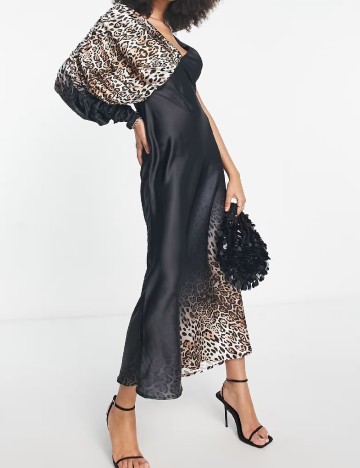 Rochie lunga ASOS, animal print/negru