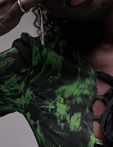 Bluza Top Shop, negru/verde