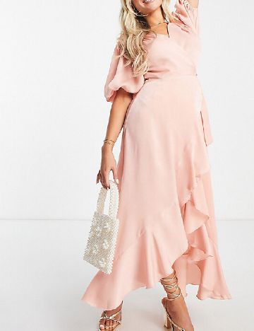 Rochie lunga Flounce London, roz