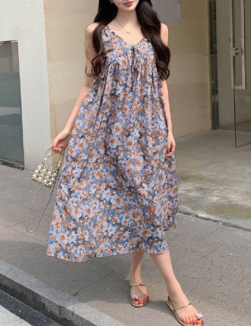 Rochie medie Dazy, albastru/maro