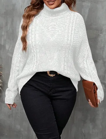 Pulover SHEIN CURVE, ecru Alb