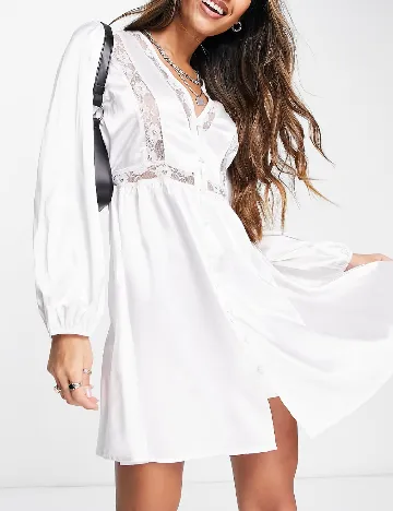 Rochie scurta Reclaimed Vintage, alb Alb