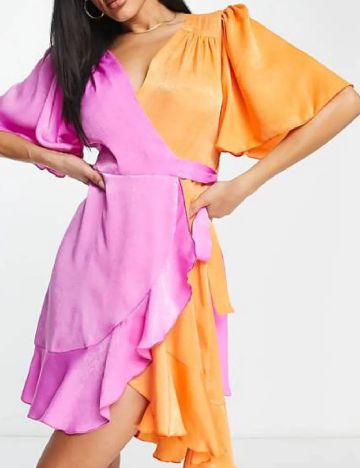 Rochie scurta Flounce London, roz/portocaliu