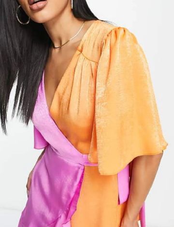 Rochie scurta Flounce London, roz/portocaliu