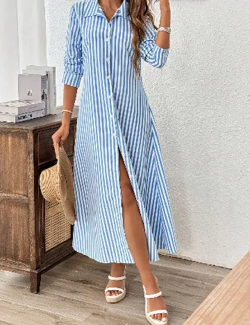 Rochie lunga SHEIN, alb/albastru Albastru