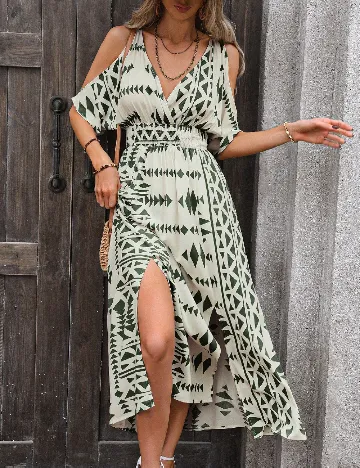 Rochie lunga SHEIN, ecru/verde Verde
